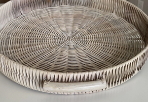 Round Rattan Serving <b>Tray</b> Handwoven Wicker <b>Tray</b> With Built-in Handles Custom Boho <b>Coffee</b> <b>Table</b> <b>Decorative</b> Ottoman <b>Tray</b> Basket - Product Image 6