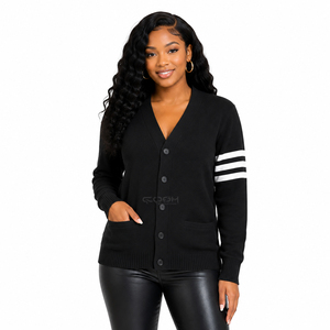 Cosh International - Cárdigan de Punto Acrílico Negro con Cuello en V y Rayas Blancas, Ecológico, para Mujer, Estilo Casual - Product Image 1