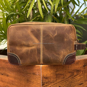 New Arrival Distressed Leather Toiletry <b>Bag</b> <b>for</b> <b>Men</b> Handmade Dopp Kit with Carry Handle Travel Organizer <b>for</b> Grooming Essentials - Product Image 4