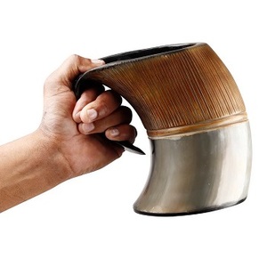 F S INTERNATIONAL Tasses en corne de buffle écologiques faites à la main style américain avec poignée, fabriquées en usine de l'Uttar Pradesh pour les fêtes - Product Image 3