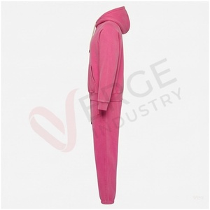 Ensemble de survêtement unisexe rose, sweat-shirt à capuche, manches longues, couleur unie, coupe ample décontractée, vêtements d'automne, matière en coton respirante - Product Image 3