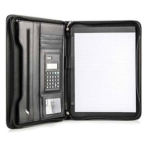 Leather <b>Portfolio</b> Organizer with Calculator and Notepad Document <b>Folder</b> Card Holder Resume File Case for Gift - Product Image 1