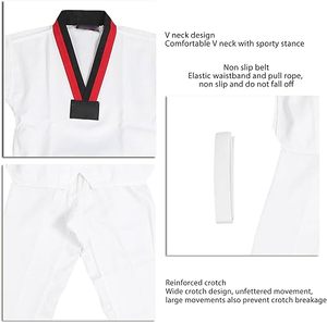 Uniforme de Taekwondo Blanco con Cinturón Rojo y Negro para Niños, Ropa de Artes Marciales, Transpirable, de Algodón, de una Pieza, Corte Regular - Product Image 2