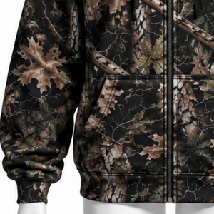 Black Nature Print Full <b>Zip</b> <b>Hoodie</b> Mens Outdoor Style Hooded Sweatshirt with Drawstring Kangaroo <b>Pockets</b> Casual Winter Wear - Product Image 5