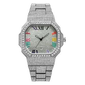 Luxury rainbow Roman Dial <b>Iced</b> <b>Out</b> Hip Hop <b>Watch</b> Quartz Eta Diamond Bust Down Stainless Steel Bling Bling Rapper Style - Product Image 4