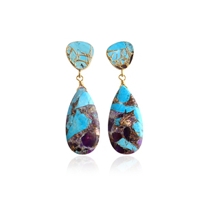 Wholesale mohave purple & blue copper turquoise <b>earrings</b> handmade gold plated <b>post</b> back <b>earring</b> dangle drop copper <b>earrings</b> - Product Image 1