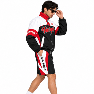 Veste à capuche et short en nylon athlétique Y2K Streetwear pour hommes, coupe-vent color block avec logo brodé personnalisé - Product Image 3