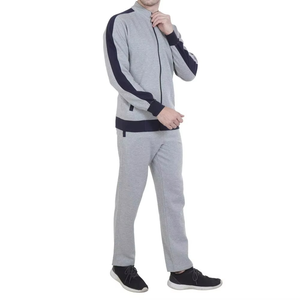 Chándal Deportivo Informal para Hombre en Gris Marino con Bloques de Color, Cierre Completo, Cuello Alto, Bolsillos Laterales, Mezcla Transpirable de Poliéster y Algodón - Product Image 4