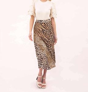 Jupes longues décontractées sexy à imprimé animal, taille haute, avec poches camouflage, grande taille, devant plat et taille élastique à l'arrière - Product Image 5