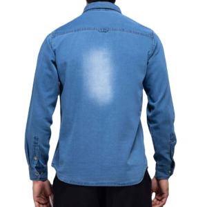 เสื้อเชิ้ตยีนส์ผู้ชายทรงสลิมฟิต แขนยาว สไตล์ลำลอง ผ้าฝ้าย แต่งกระดุม ล้างสีอ่อน ขายส่ง - Product Image 3