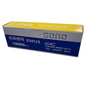Grapas SONO 604C, 10000 Unidades, Ancho de Corona 6mm, Longitud de Pata 4mm, Acero de Grado Industrial para Grapadora - Product Image 1
