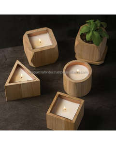 Portavelas cilíndrico de madera de acacia de mango largo pulido hecho a mano, soporte de pilar de candelita rústica, centro de mesa de Navidad, decoración del hogar - Product Image 1