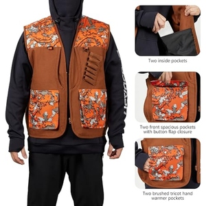 Men's Letter Pattern Hunting <b>Vest</b> Orange Brown Denim 100% Cotton Windproof Multiple Pockets Breathable High Street Workwear - Product Image 3