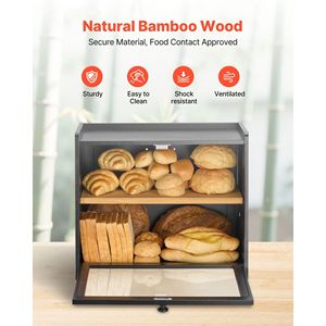 Contenitore per Pane in Bambù a Doppio Strato Homema, Grande Capacità, Portapane da Cucina in Legno Stile Rustico - Product Image 4
