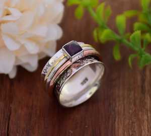 Wholesale Natural Red <b>Garnet</b> Spinner <b>Ring</b> 925 Sterling <b>Silver</b> Handmade Rotating Fidget <b>Ring</b> Vintage Beaded Red Gemstone <b>Ring</b> - Product Image 6