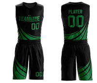 Ensemble d'uniformes de basketball pour hommes, noir et vert, imprimé par sublimation, séchage rapide, maillot de sport sans manches, short, col en V, tenue athlétique d'été
