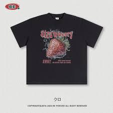 T-shirt vintage surdimensionné pour homme avec motif fraise - Tee-shirt en coton épais crème - Product Image 2
