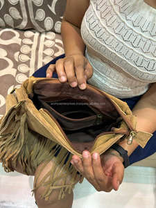 Nouveau Style occidental cheveux sur cacher fourrure daim cuir frange sac haute qualité Boho femmes sac à bandoulière en cuir avec pierre Turquoise - Product Image 6