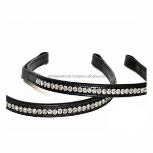 Diadema de cuero negro decorativa con cristales de alta calidad para caballo, hecha a mano con pedrería curvada, diseño personalizado, brida ecuestre. - Product Image 2