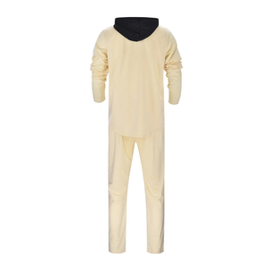 Men's Beige <b>Hooded</b> Tracksuit Full Length Sweat Suit Joggers Set Solid Color Casual Wear Breathable Polyester Cotton Spring Style - Product Image 4