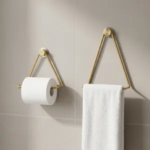 Modern Brass Triangle Towel Ring Toilet Paper Holder Wall Mounted Metal <b>Bathroom</b> Accessory Minimalist Decorative Organizer <b>Set</b> - Product Image 5