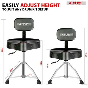 Sgabello per Batteria con Schienale, Cuscino Imbottito a 5 Strati da 4 Pollici, Sedia Regolabile in Altezza con Sistema Airlift, Capacità 441 Libbre - Product Image 5