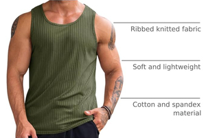 Débardeurs côtelés en viscose/polyester pour hommes, t-shirts sans manches pour l'entraînement |   T-shirt de sport à col rond pour la gym, la musculation, l'été et la plage, séchage rapide - Product Image 5