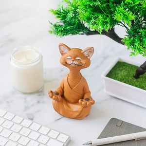 Figurine de Bouddha Chat Joyeux Art Déco Fantaisie Faite à la Main, Écologique, en Résine, 5 pouces, d'Inspiration Zen, pour Table, Maison, Mariage, Remise de Diplôme - Product Image 1