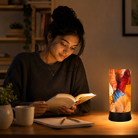 Lampu Meja Pola Daun Musim Gugur Lampu Malam Dekoratif di Samping Tempat Tidur Lampu Hangat Kap Lampu Kain E27 Kompatibel Dekorasi Rumah Modern Hadiah