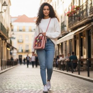 Sac bandoulière en velours, style bohème aztèque, en cuir végétalien - Product Image 4