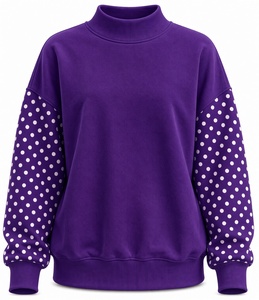 Custom Logo <b>Women</b> Oversized Turtleneck Sweatshirt Polka Dot Lantern Sleeve Knitted Cotton Autumn Casual <b>Pullover</b> Top - Product Image 4