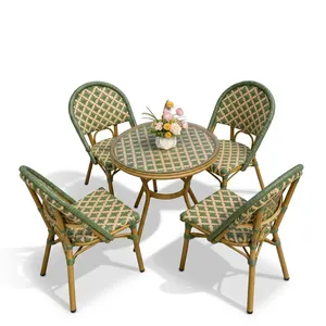 Modern Bespoke Garden Dining Set <b>Plastic</b> Wooden Chairs Solid Wood <b>Table</b> Aluminum Frame Durable Eco-Friendly 4 Seating Capacity - Product Image 1
