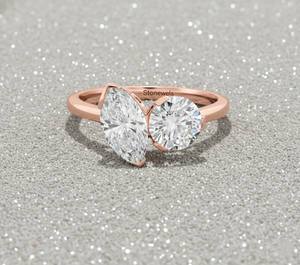 แหวนเพชรทรงกลมและทรงมาร์คีส์ เพชรเลี้ยงในห้องปฏิบัติการ ชุบทองคำชมพู สำหรับแหวนหมั้นและแหวนแต่งงานที่ได้รับการรับรอง - Product Image 3