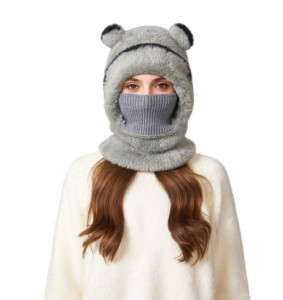 Windproof <b>Cute</b> Adorable <b>Bear</b> Eared Beanie Caps Faux Fur Earflap Hat for Unisex Adults Winter Outdoor Warm Hooded Cap 56-58cm - Product Image 3