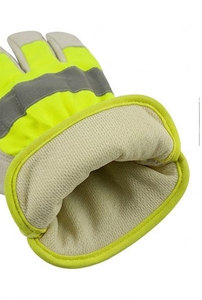 Gants de sécurité en cuir grainé de vachette haute visibilité avec bande réfléchissante, manchette caoutchoutée, pour travail industriel, certifiés CE, anti-coupure et résistants à la chaleur - Product Image 5