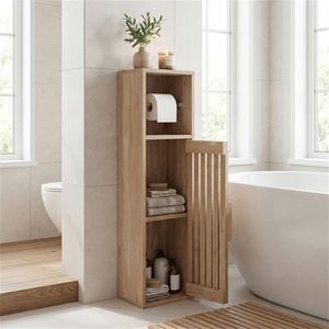8\" Slim <b>Narrow</b> Toilet Paper Holder Cabinet with Adjustable <b>Shelf</b> Bathroom Storage for Small Spaces - Product Image 2