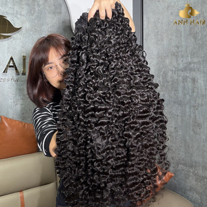 Extensiones de Cabello Ondulado Profundo, Color Negro Natural, Doble Trama, Cabello Humano Virgen Vietnamita, Rizado, Voluminoso, Venta al Por Mayor - Product Image 1
