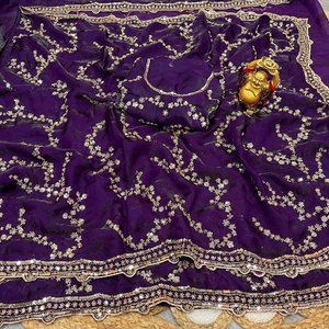 Designer Organza <b>Tissue</b> Saree for Women Heavy Sequin Embroidery Lace Border <b>Wedding</b> Party Wear Ethnic Saree - Product Image 4