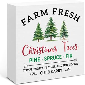 Insegna Natalizia in Legno Stile Rustico 5 x 5 Pollici con Alberi di Natale per Scrivania, Tavolo, Mensola, Decorazione Natalizia - Product Image 1