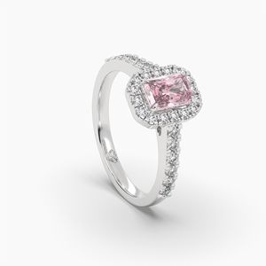 Anillo de Eternidad con Halo de Moissanita Rosa Radiante de 1.00 Ct, Claridad VS/VVS, Oro Sólido de 10K/14K/18K, Chapado en Rodio, Engaste de Garras, Venta al por Mayor - Product Image 2