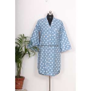 Chemise longue en coton style kimono pour femme, charme capricieux, élégance fluide et soyeuse, robes décontractées en gros - Product Image 1