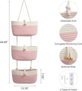 Cotton <b>Rope</b> <b>Baskets</b> Over the Door Wall Hanging Bag for Nursery Living Room Bathroom Door Storage Organizer for Decoration - Product Image 4
