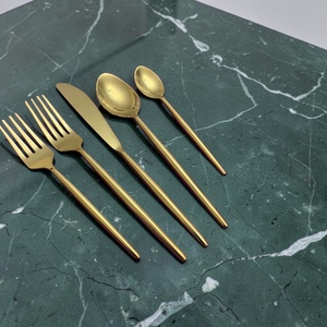 Gold Plated Metal Cutlery Set Long Handle <b>Mirror</b> Finish Modern Design Durable Utensils For Wedding Use - Product Image 3