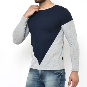 Camiseta de Manga Corta para Hombre, Color Azul Marino, Cuello Redondo, Ribete en Contraste, Tejido de Punto, Corte Ajustado, Diseño Casual con Bloques de Color Sólido - Product Image 5