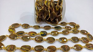 Chaîne de pierres précieuses en quartz Fordite, forme libre, briolette, 10 à 15 mm, connecteur à sertir, vendue au mètre - Product Image 2