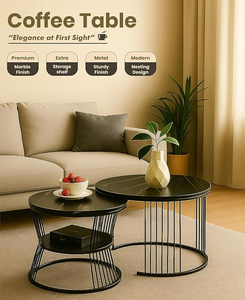 Modern Black Round <b>Nesting</b> <b>Coffee</b> <b>Table</b> <b>Set</b> Metal Accent <b>Tables</b> for Living Room and Bedroom Furniture - Product Image 4