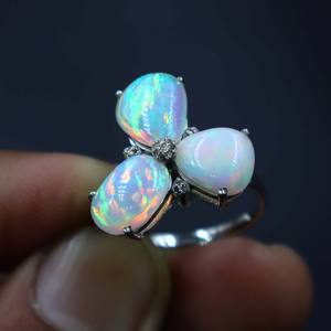 Bague en argent sterling 925 avec opale éthiopienne naturelle multicolore et diamant, bijou cadeau pour femme - Product Image 6