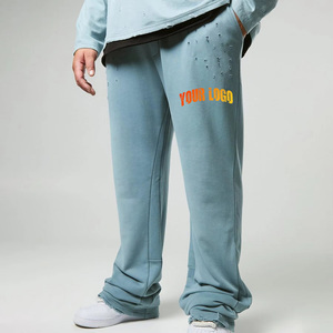 Solid color Wholesale High Quality Casual Men's Sweatpants with Pockets Custom Logo Heavyweight Elastic Waist Jogger <b>Pants</b> - Product Image 1