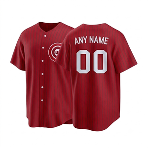 Maillot de baseball pour homme à manches courtes, rayé, col en V, personnalisable avec nom et numéro, respirant, en polyester, uniforme de baseball par sublimation - Product Image 2
