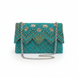 Pochette de Soirée Premium Faite Main Brodé et Perlé pour Femme, Style Bohème Vintage, pour Mariage et Fêtes, avec Fermeture Éclair, en Satin, Organisateur de Cosmétiques - Product Image 3